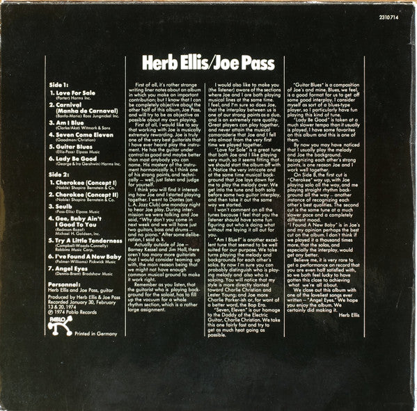 Herb Ellis, Joe Pass – Two For The Road LP vinyl record, image 2 of 5