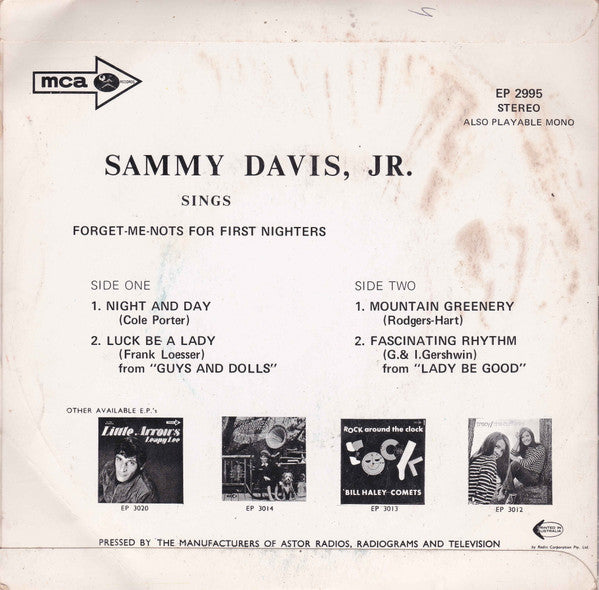Sammy Davis Jr. – Sings Forget-Me-Nots For First Nighters 7" vinyl record, image 2 of 4
