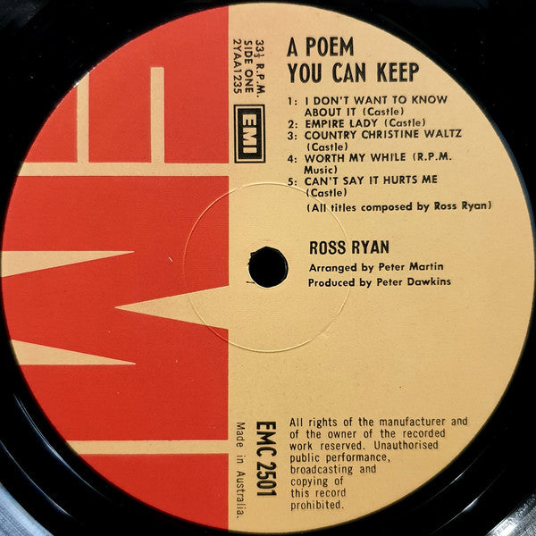 Ross Ryan – A Poem You Can Keep LP vinyl record, image 5 of 6