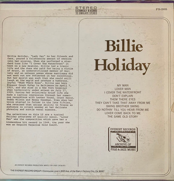 Billie Holiday – Billie Holiday LP vinyl record, image 2 of 4