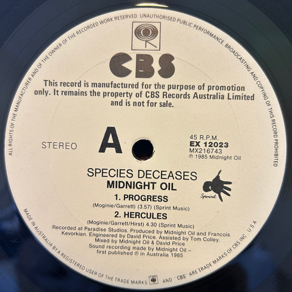 Midnight Oil – Species Deceases 12" vinyl record, image 3 of 4