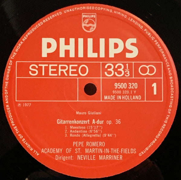 Mauro Giuliani, Pepe Romero, The Academy Of St. Martin-in-the-Fields, Sir Neville Marriner – Guitar Concertos Op. 36 & Op. 70 LP vinyl record, image 3 of 4