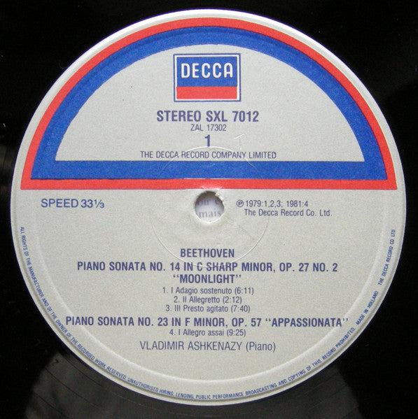 Ludwig van Beethoven, Vladimir Ashkenazy – Piano Sonatas Moonlight, Pathetique & Appassionata LP vinyl record, image 3 of 5