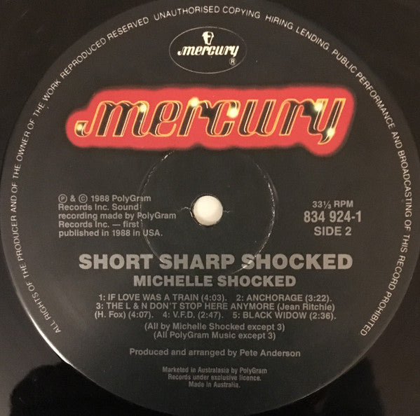 Michelle Shocked – Short Sharp Shocked LP vinyl record, image 4 of 6