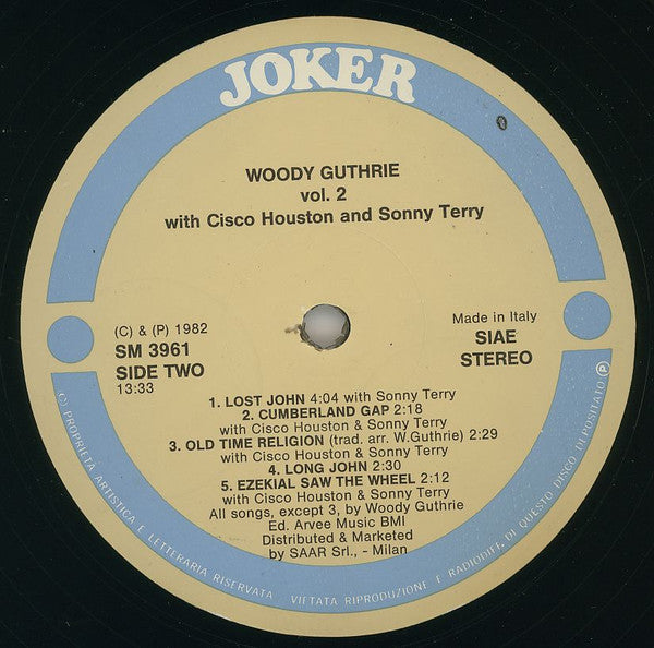Woody Guthrie, Cisco Houston, Sonny Terry – Woody Guthrie Vol. 2 LP vinyl record, image 4 of 4