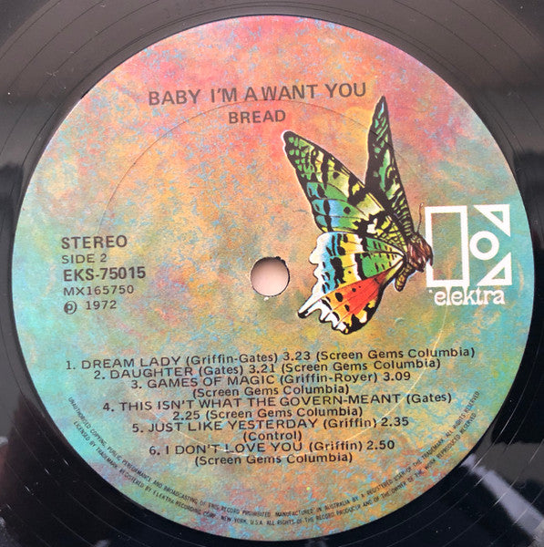 Bread – Baby I'm-A Want You LP vinyl record, image 6 of 6