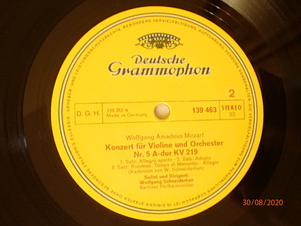 Wolfgang Amadeus Mozart, Berliner Philharmoniker, Wolfgang Schneiderhan – Violinkonzerte: Nr. 4 D-dur Kv 218 / Nr. 5 A-dur Kv 219 LP vinyl record, image 3 of 4