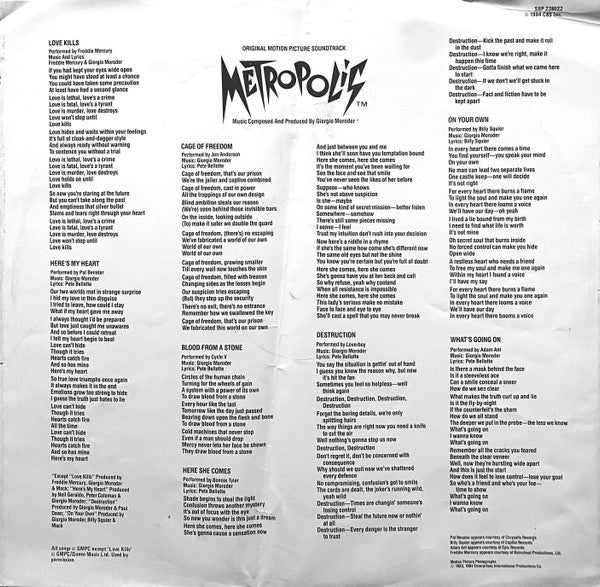 Various – Metropolis (Original Motion Picture Soundtrack) LP vinyl record, image 9 of 10