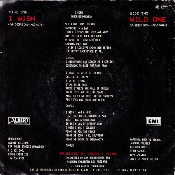 Rose Tattoo – I Wish 7" vinyl record, image 2 of 4