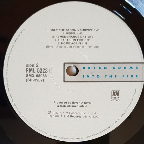 Bryan Adams – Into The Fire LP vinyl record, image 6 of 8
