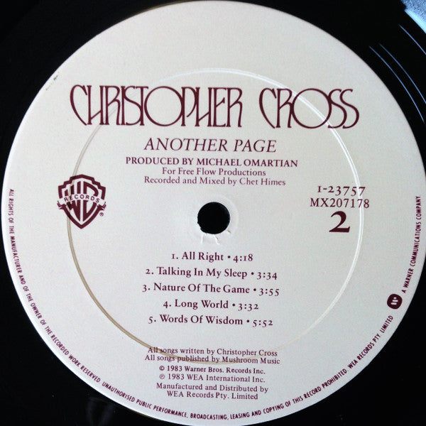 Christopher Cross – Another Page LP vinyl record, image 6 of 7