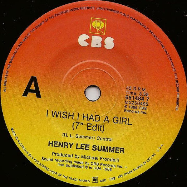 Henry Lee Summer – I Wish I Had A Girl 7" vinyl record, image 3 of 4