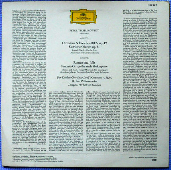 Pyotr Ilyich Tchaikovsky, Don Kosaken Chor Serge Jaroff, Berliner Philharmoniker, Herbert von Karajan – Overture 1812 · Marche Slave · Romeo Und Julia LP vinyl record, image 2 of 4