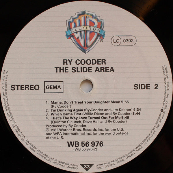 Ry Cooder – The Slide Area LP vinyl record, image 4 of 4