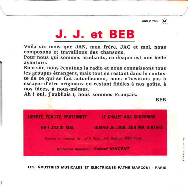 J. J. & Beb – Liberté, Egalité, Fraternité 7" vinyl record, image 2 of 4