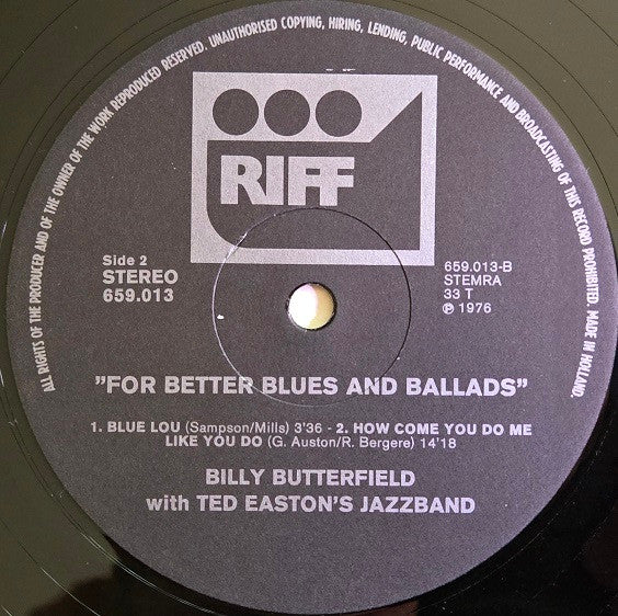 Billy Butterfield – For Better Blues And Ballads LP vinyl record, image 4 of 5