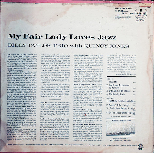 Billy Taylor Trio, Quincy Jones – My Fair Lady Loves Jazz LP vinyl record, image 4 of 6