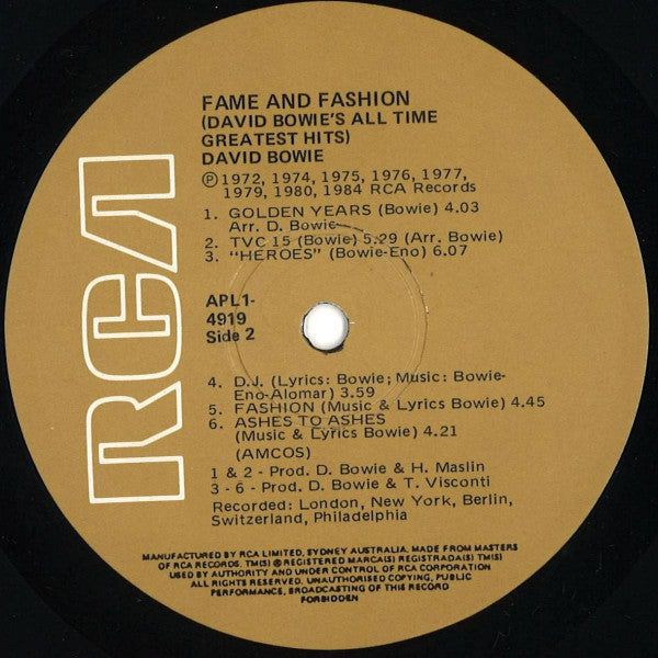 David Bowie – Fame And Fashion (David Bowie's All Time Greatest Hits) LP vinyl record, image 4 of 4