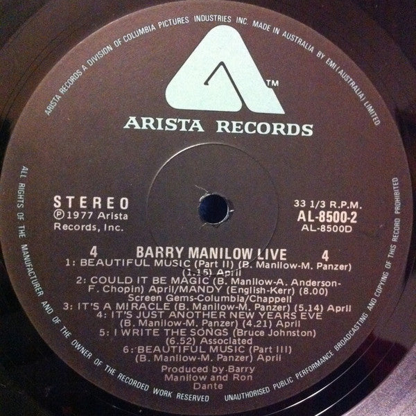 Barry Manilow – Live (2xLP) LP vinyl record, image 10 of 10