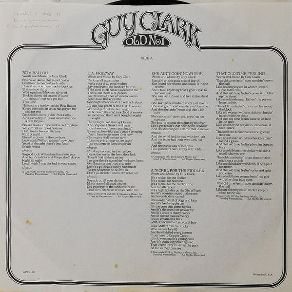 Guy Clark – Old No. 1 LP vinyl record, image 5 of 6