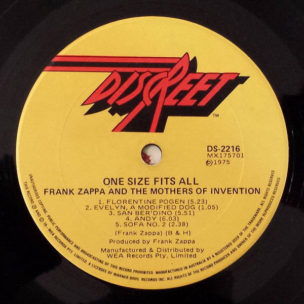 Frank Zappa, The Mothers – One Size Fits All LP vinyl record, image 6 of 6