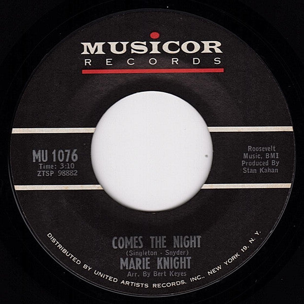 Marie Knight – Cry Me A River / Comes The Night 7" vinyl record, image 2 of 3