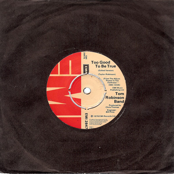 Tom Robinson Band – Too Good To Be True 7" vinyl record, image 2 of 4
