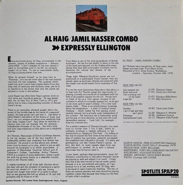Al Haig/Jamil Nasser Combo, Art Themen, Tony Mann – Expressly Ellington LP vinyl record, image 2 of 2