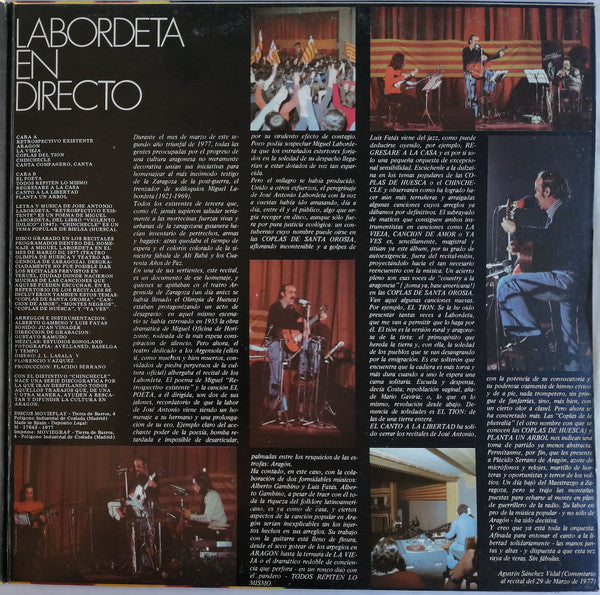 José Antonio Labordeta – Labordeta En Directo LP vinyl record, image 3 of 7