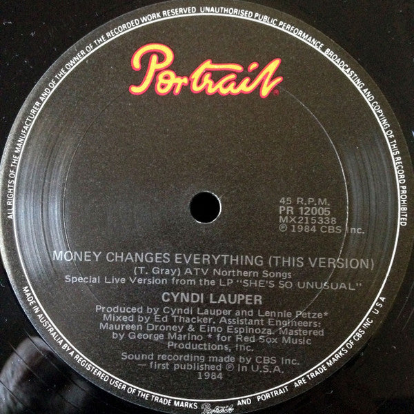 Cyndi Lauper – Money Changes Everything 12" vinyl record, image 5 of 5