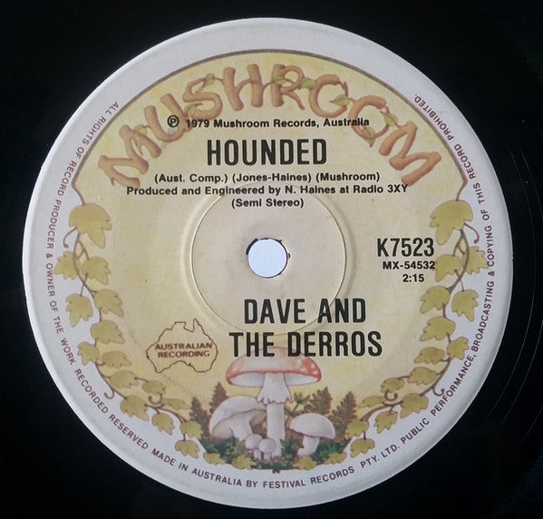 Dave And The Derros – Out Of Bounds 7" vinyl record, image 2 of 2