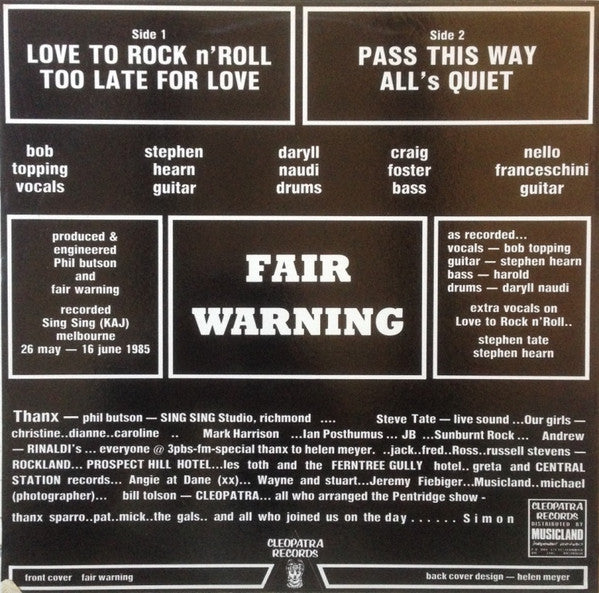 Fair Warning – Love To Rock 'n Roll 12" vinyl record, image 3 of 5