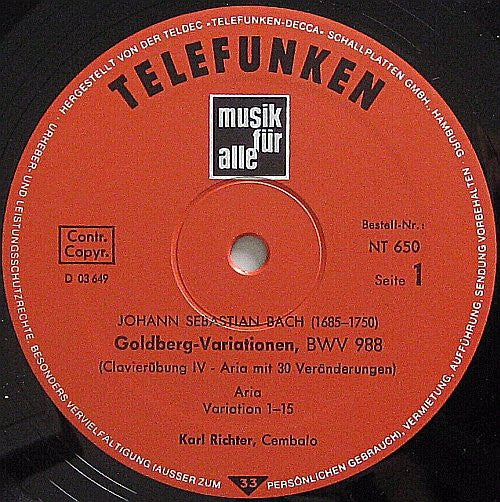 Karl Richter, Johann Sebastian Bach – Goldberg-Variationen LP vinyl record, image 3 of 4