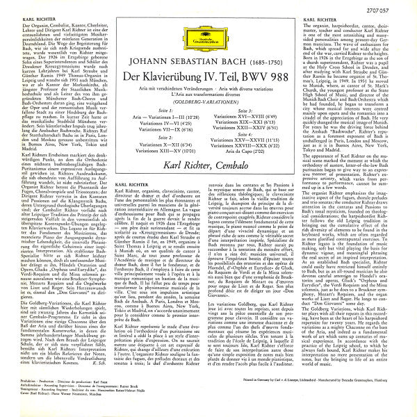Karl Richter, Johann Sebastian Bach – Goldberg-Variationen (2xLP) LP vinyl record, image 2 of 7