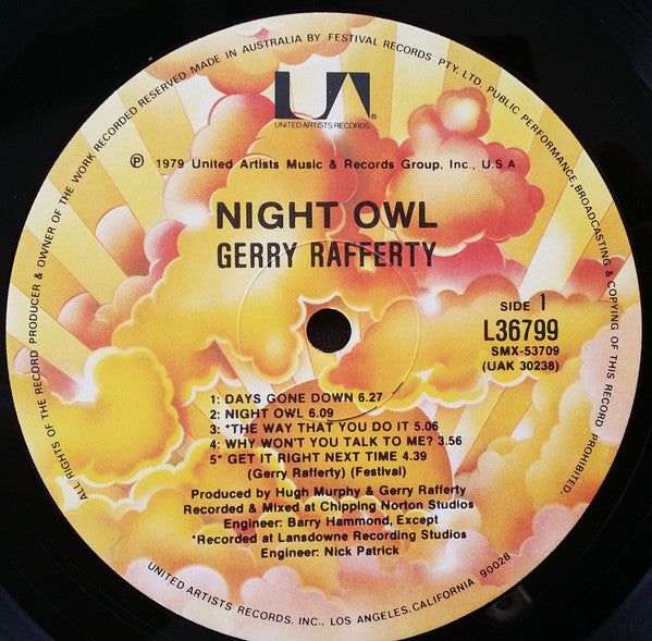 Gerry Rafferty – Night Owl LP vinyl record, image 3 of 6