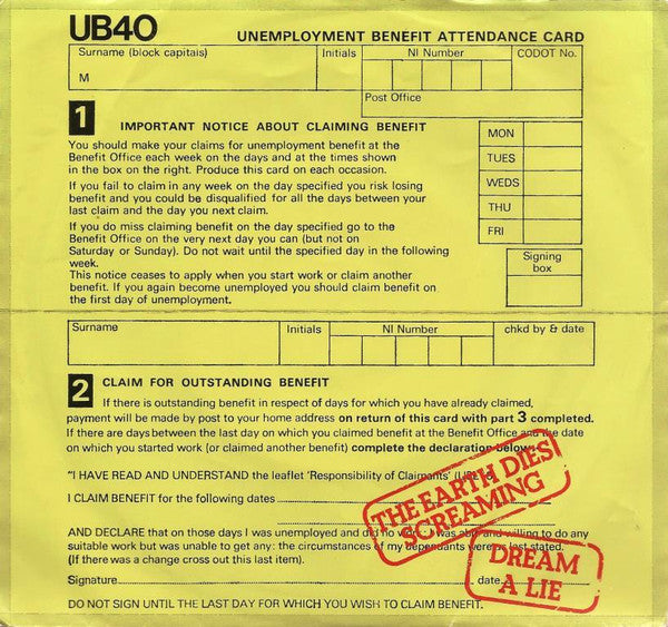 UB40 – The Earth Dies Screaming / Dream A Lie 7" vinyl record, image 1 of 4