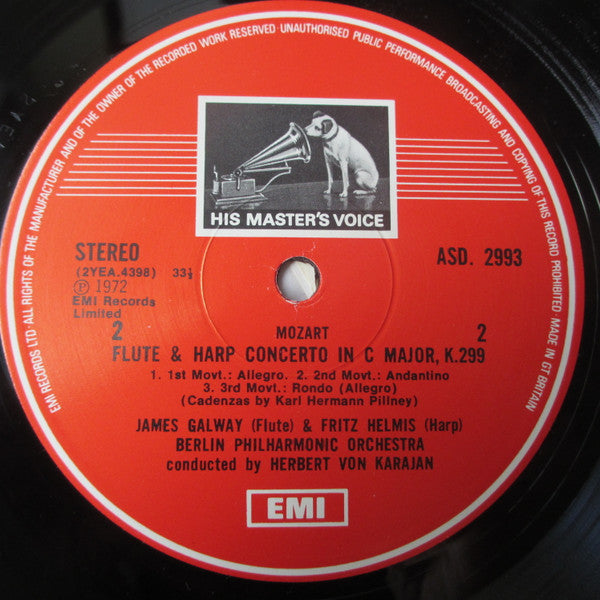 Wolfgang Amadeus Mozart, Herbert Von Karajan, Berliner Philharmoniker, Andreas Blau, James Galway, Fritz Helmis – Karajan Conducts Mozart Concertos LP vinyl record, image 4 of 4