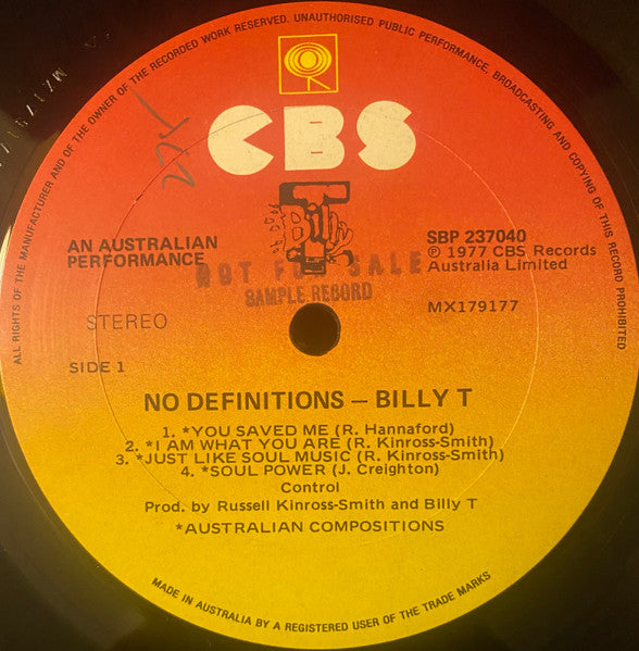 Billy T – No Definitions LP vinyl record, image 3 of 4