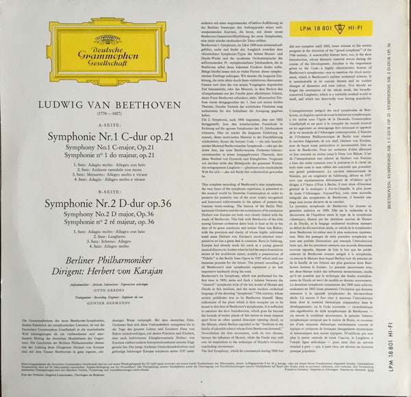 Ludwig van Beethoven, Herbert von Karajan, Berliner Philharmoniker – Symphonien 1 & 2 LP vinyl record, image 2 of 4