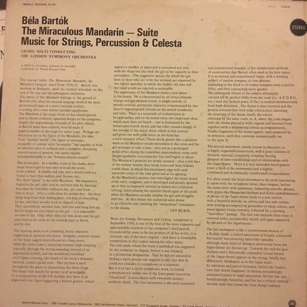 Béla Bartók – The Miraculous Mandarin - Suite / Music For Strings, Percussion & Celesta LP vinyl record, image 2 of 4