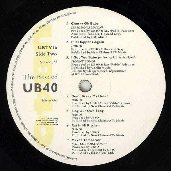 UB40 – The Best Of UB40 (Volume One) LP vinyl record, image 4 of 6