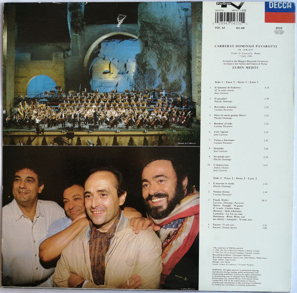 José Carreras, Placido Domingo, Luciano Pavarotti, Zubin Mehta – In Concert LP vinyl record, image 2 of 10