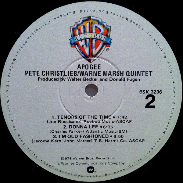 Pete Christlieb / Warne Marsh Quintet – Apogee LP vinyl record, image 4 of 4