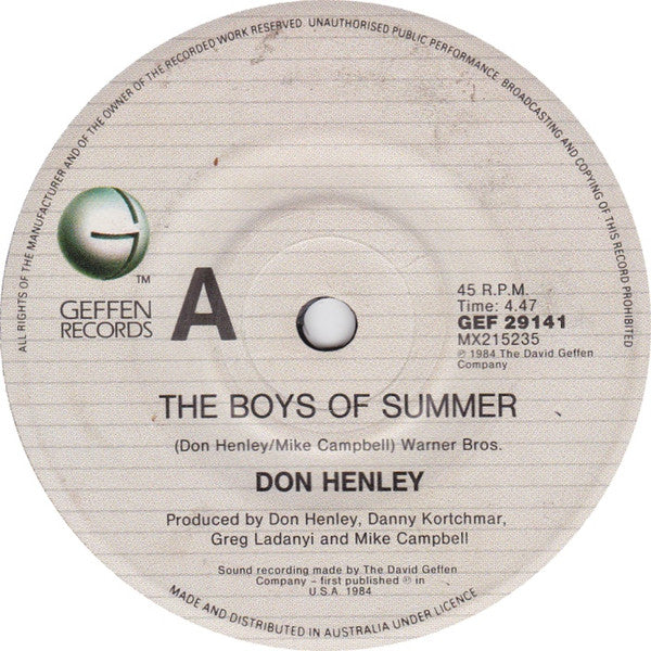 Don Henley – The Boys Of Summer 7" vinyl record, image 3 of 4