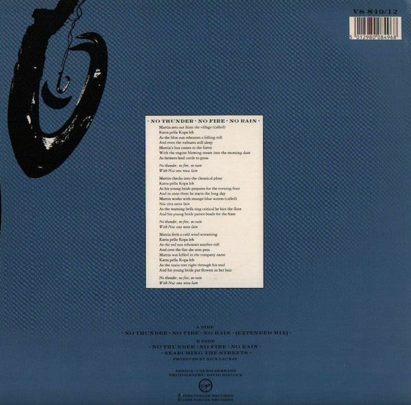 Tim Finn – No Thunder, No Fire, No Rain (Extended Mix) 12" vinyl record, image 2 of 2