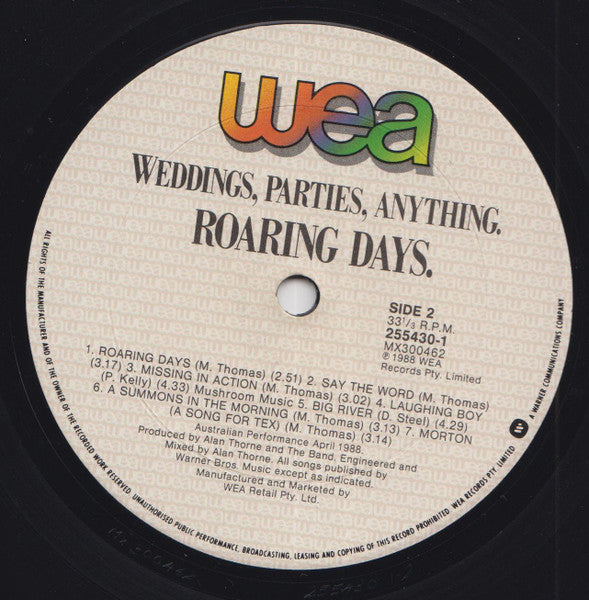 Weddings, Parties, Anything – Roaring Days LP vinyl record, image 3 of 3