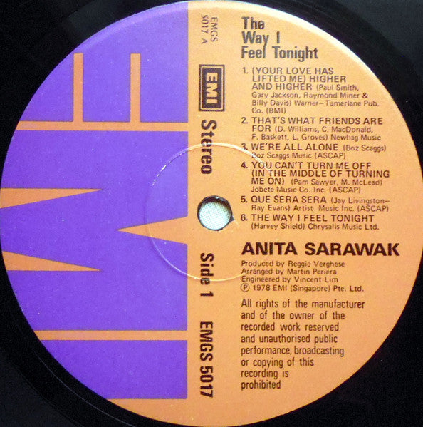 Anita Sarawak – The Way I Feel Tonight LP vinyl record, image 2 of 5