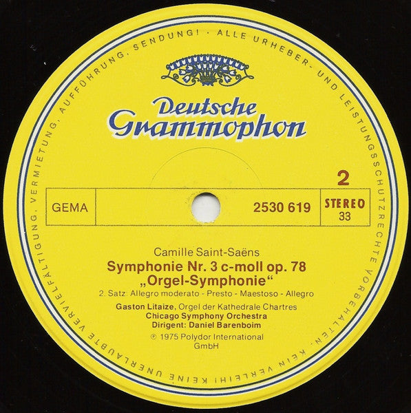 Camille Saint-Saëns, Gaston Litaize, Chicago Symphony Orchestra, Daniel Barenboim – Symphony No. 3 ”Organ” · „Orgel-Symphonie” LP vinyl record, image 4 of 4