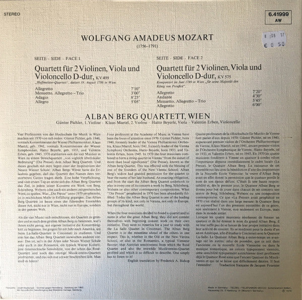 Wolfgang Amadeus Mozart, Alban Berg Quartett – Streichquartette · String Quartets Nr.20 KV 499 & Nr.21 KV 575 LP vinyl record, image 2 of 5