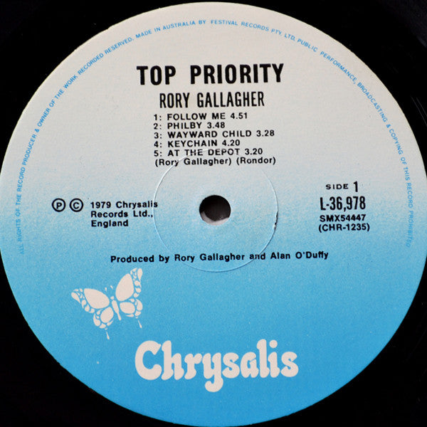 Rory Gallagher – Top Priority LP vinyl record, image 3 of 3